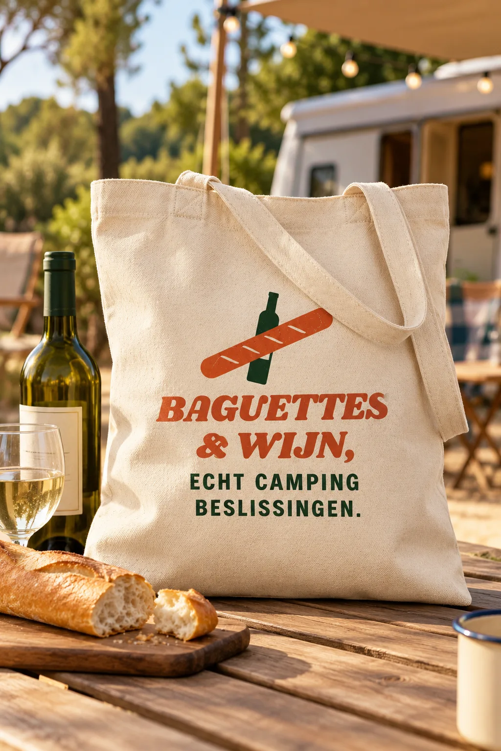Baguettes & Wijn, naturel, gedragen (ontwerpweergave)