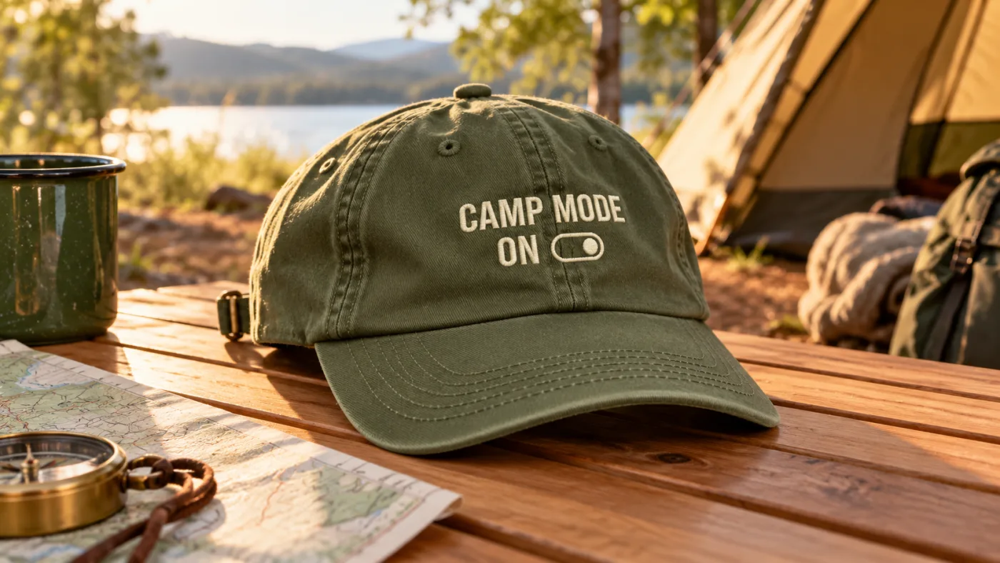 Camp Mode On, olijfgroen, gedragen (ontwerpweergave)