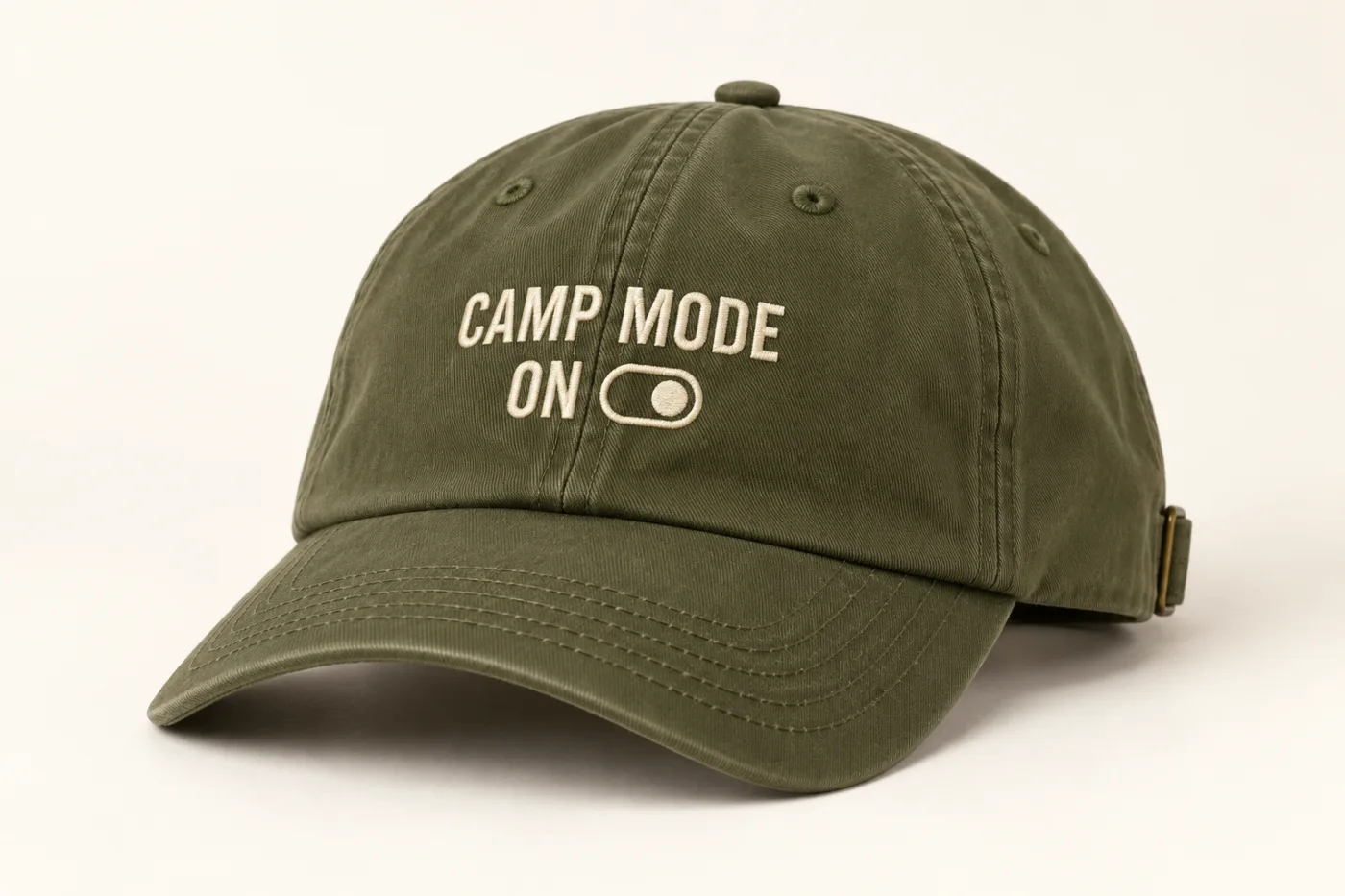 Camp Mode On, olijfgroen, productfoto (ontwerpweergave)