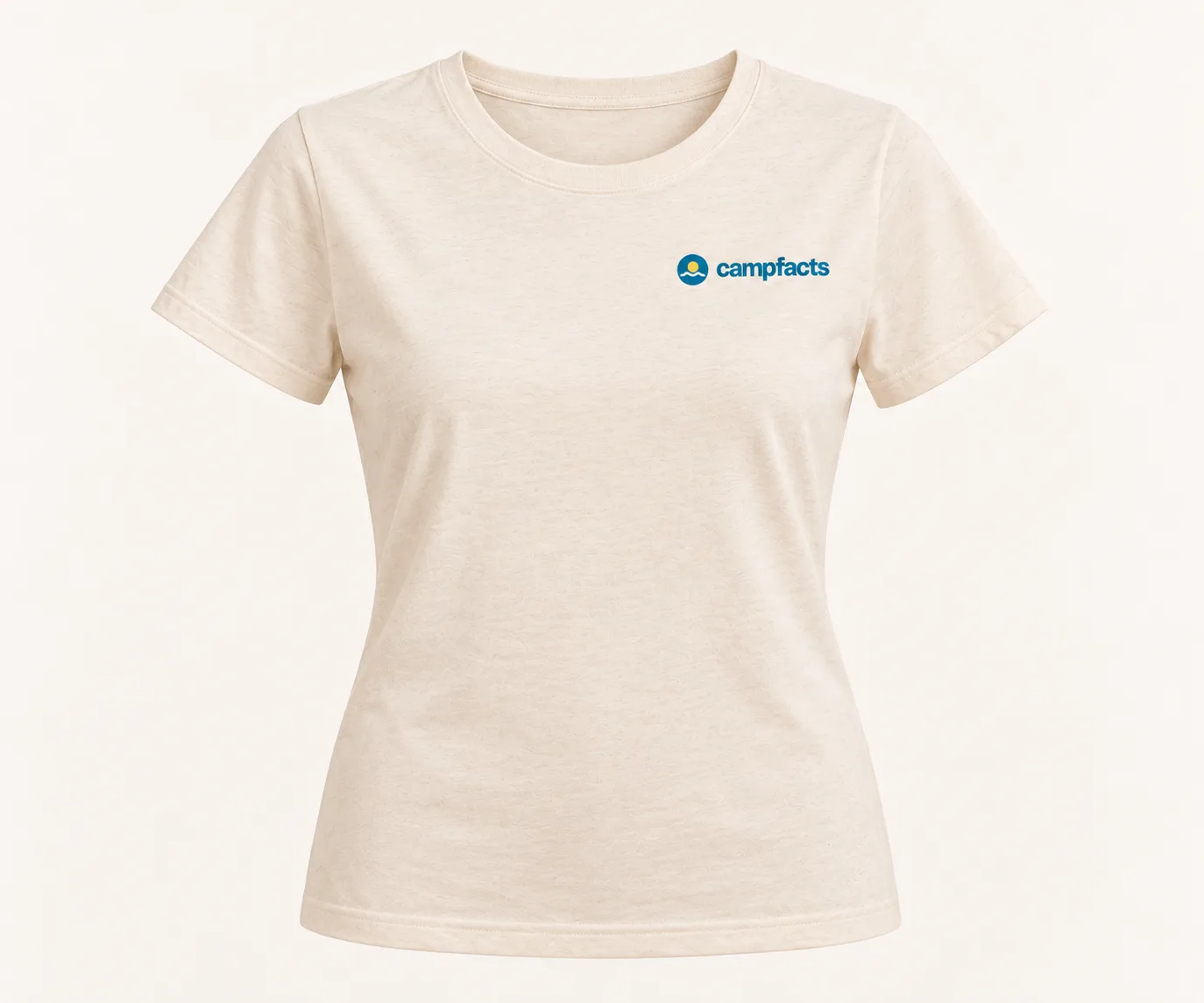 Camping Hair. Don’t Care., T-shirt dames, ecru, voorzijde (ontwerpweergave)