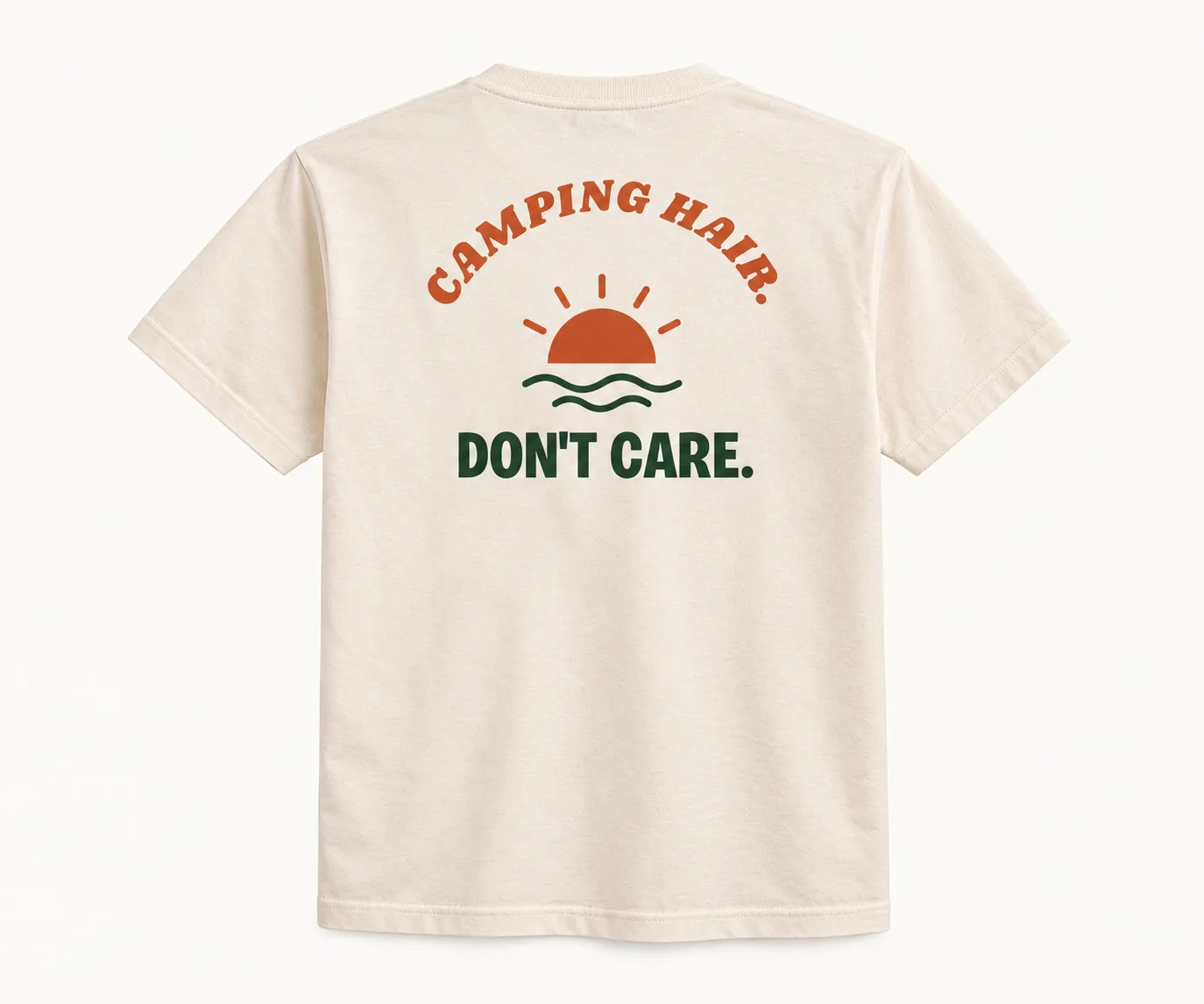 Camping Hair. Don’t Care., T-shirt heren, ecru, rugzijde (ontwerpweergave)