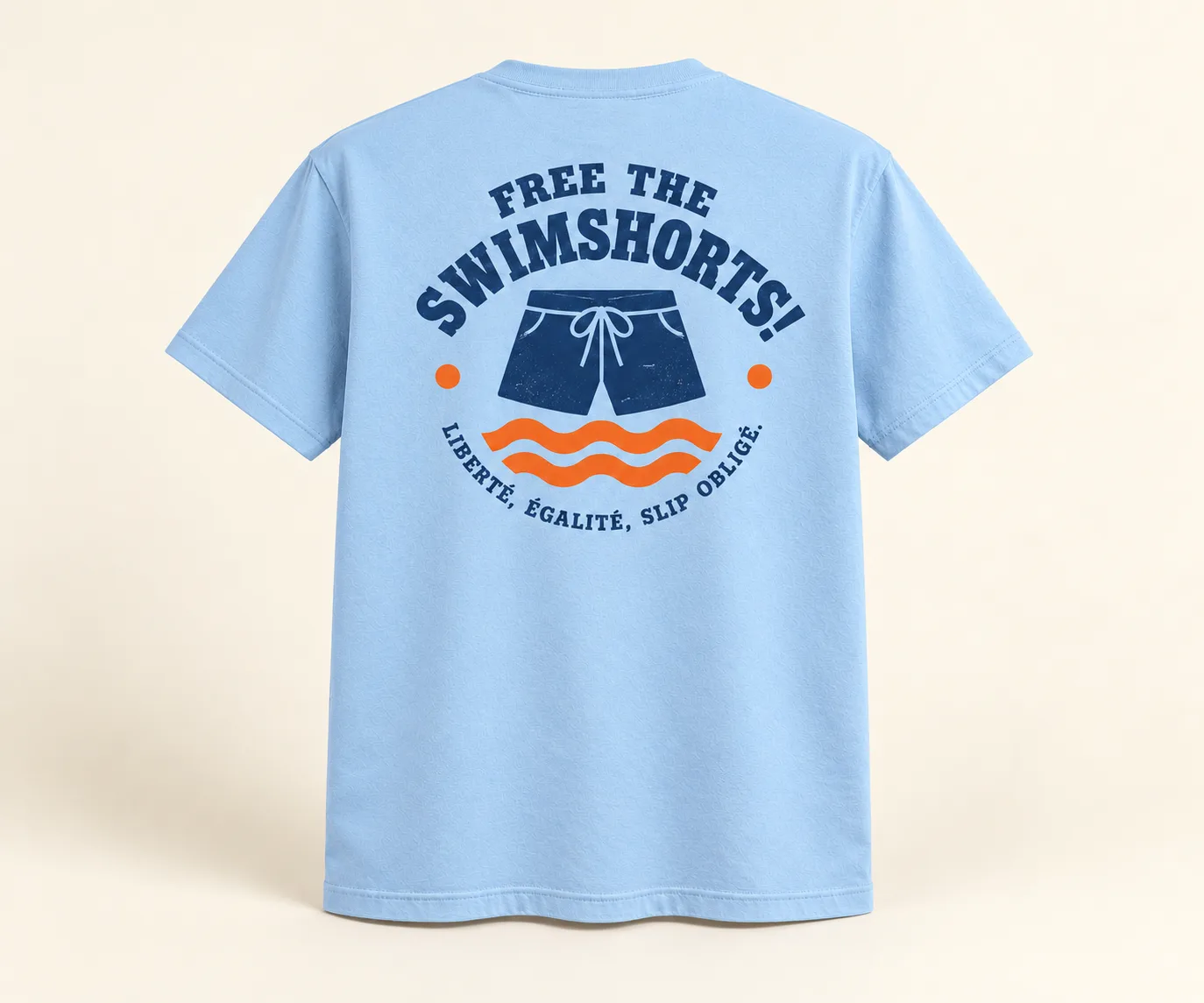 Free the Swimshorts!, T-shirt heren, lichtblauw, rugzijde (ontwerpweergave)