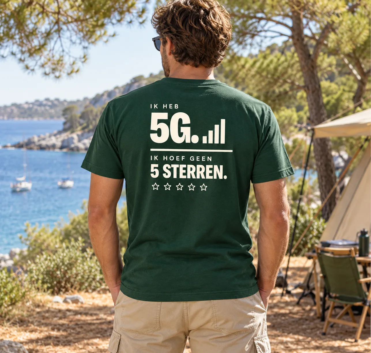 Ik heb 5G, T-shirt heren, bosgroen, gedragen (ontwerpweergave)