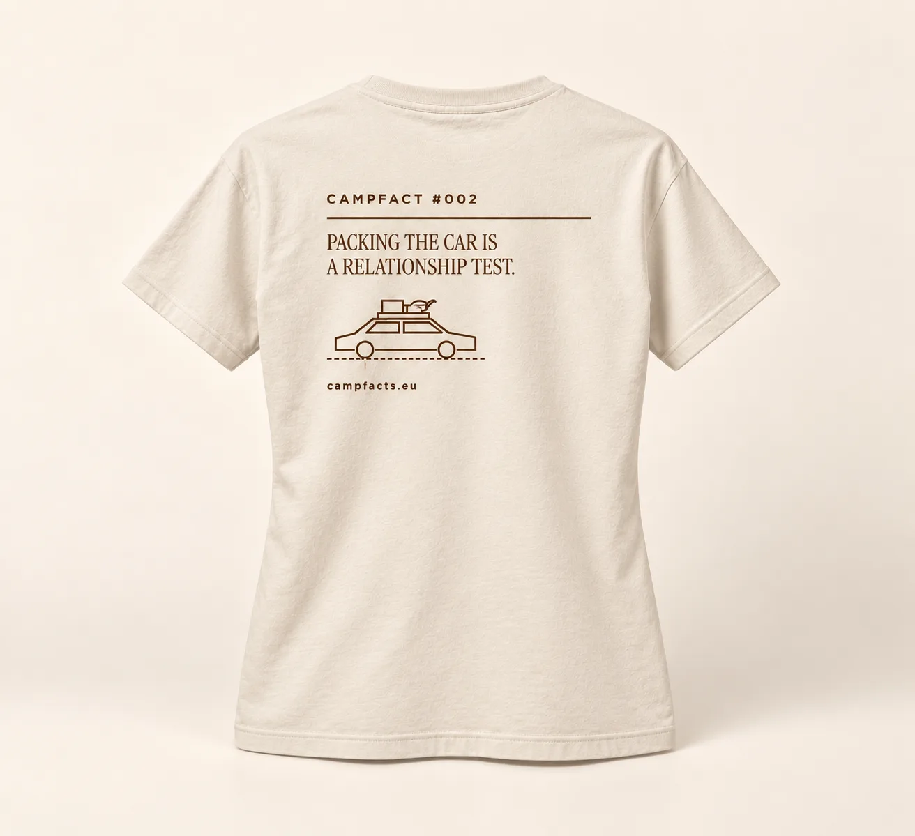 Campfact #002: Relationship Test, T-shirt dames, ecru, rugzijde (ontwerpweergave)