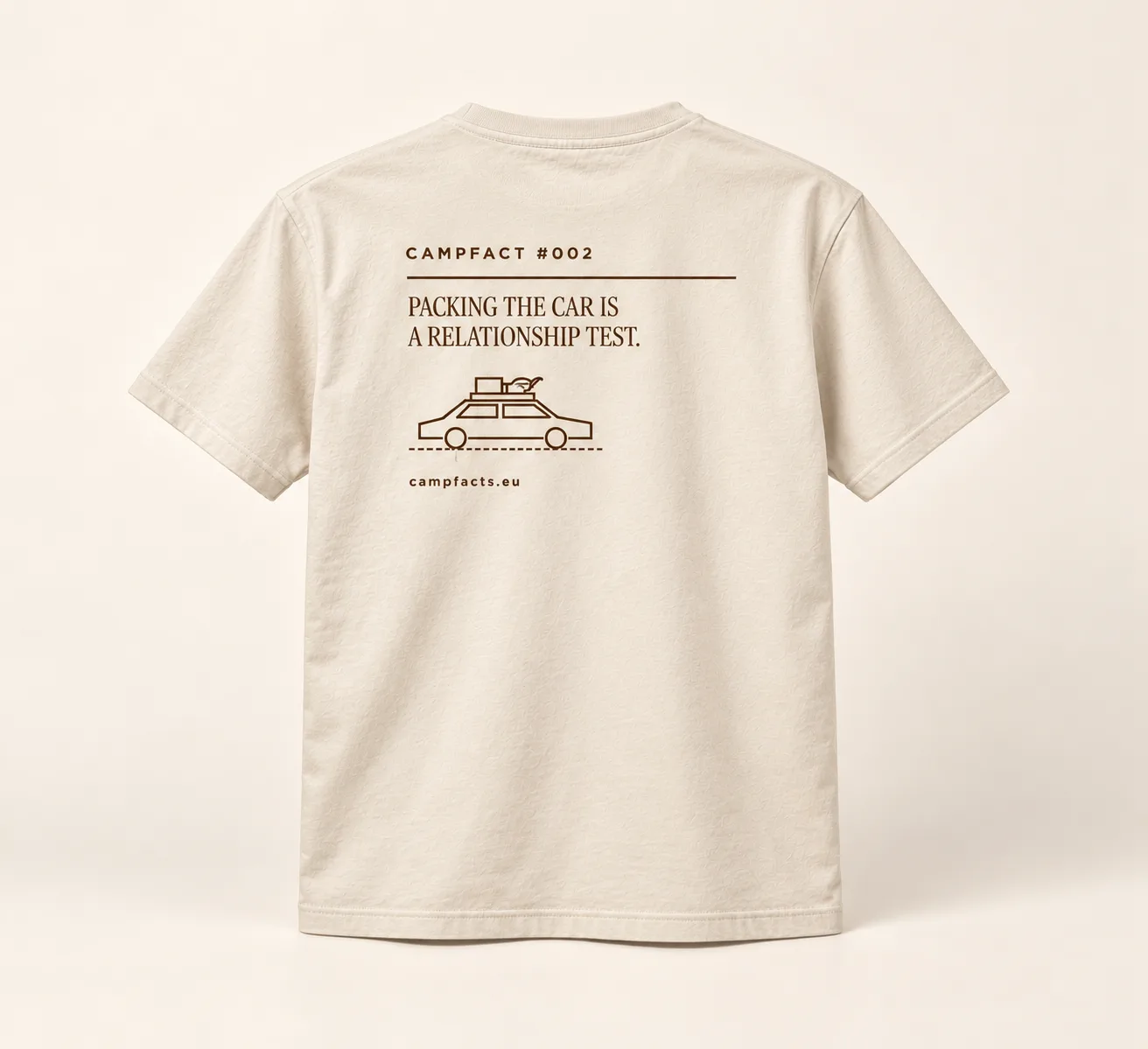 Campfact #002: Relationship Test, T-shirt heren, ecru, rugzijde (ontwerpweergave)