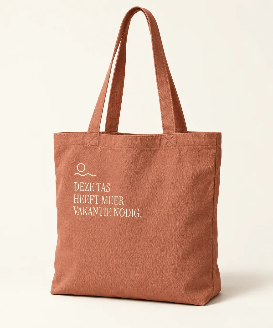 Deze tas heeft meer vakantie nodig, terracotta, productfoto (ontwerpweergave)